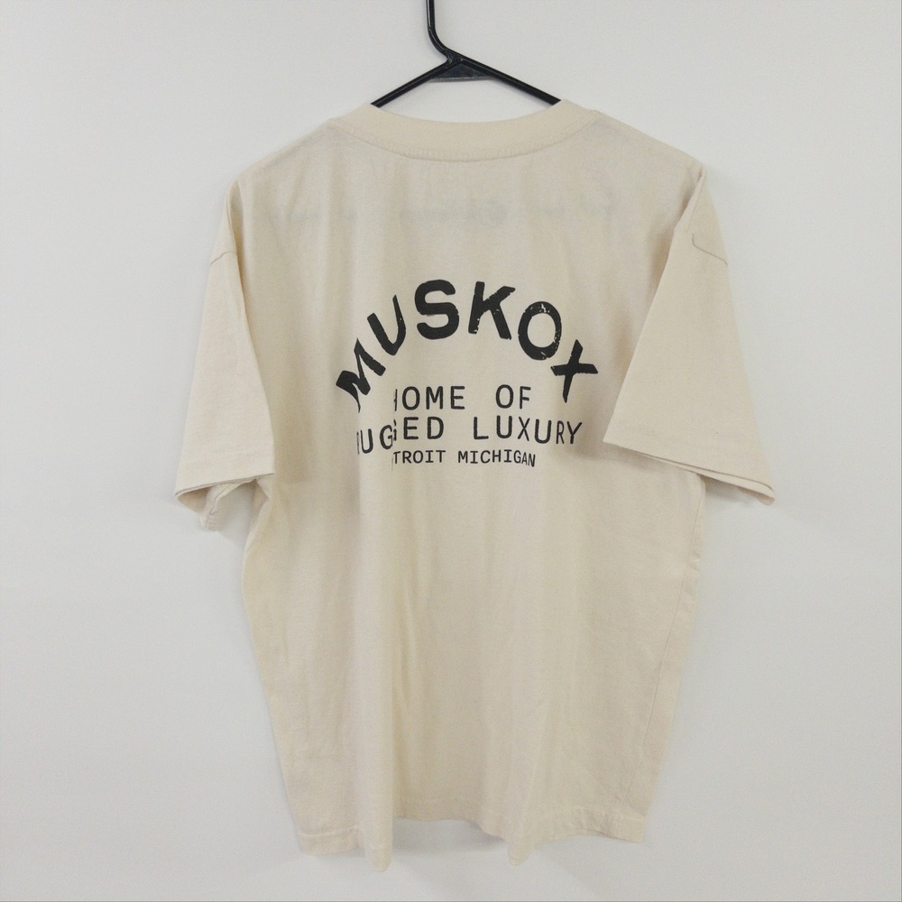MuskOx Detroit Rugged Luxury Graphic Tee Size Large Cream Gorpcore Workwear